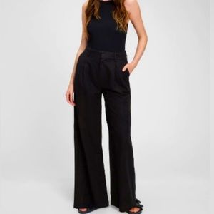 NWT! GAP Black High Rise Linen-Cotton Pleated Wide Leg Pants